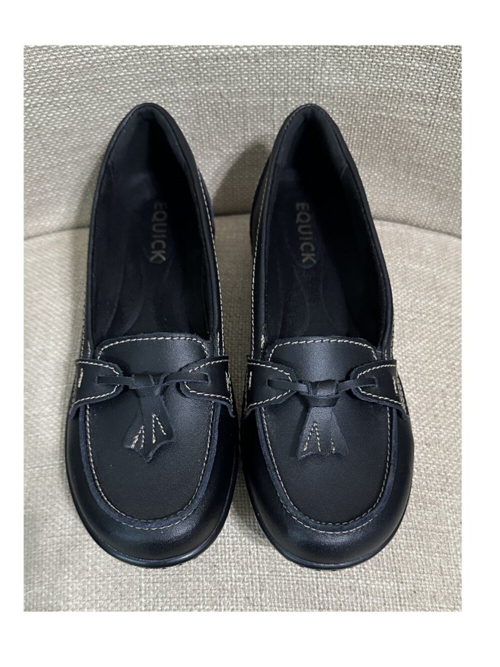 Equick Black Leather Loafers Slip-ons With Mock Tassel Size 8.5 NWOT